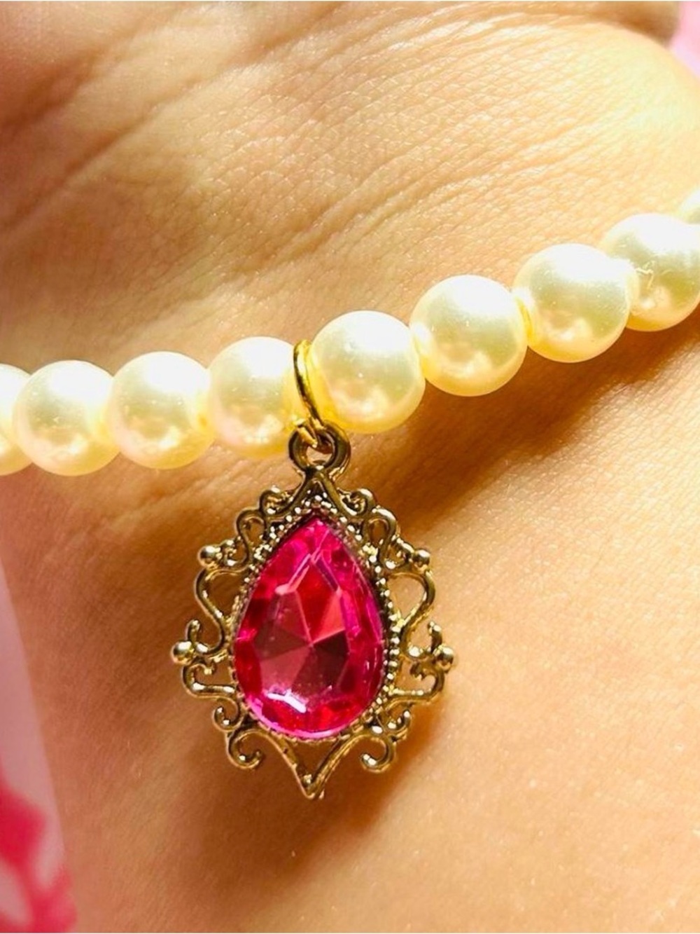 Elegant Golden Pink Pearl Bracelet